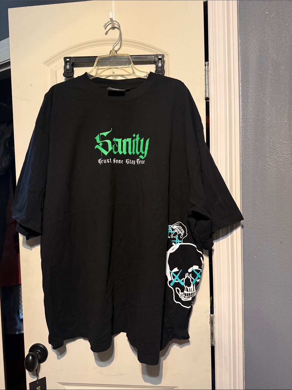 Black 'Sanity' Graphic Tee with Neon Green Print